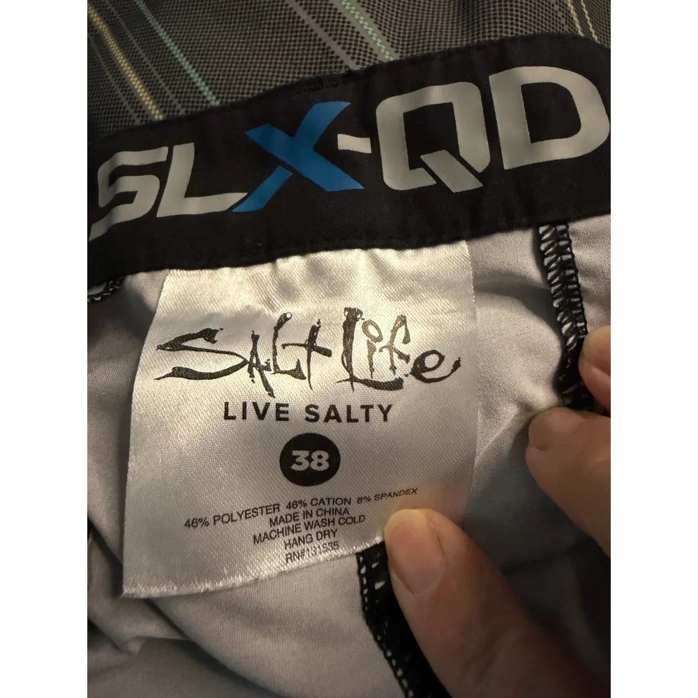 Salt Life SLX-QD‎ Vapor Stretch Hybrid Board Shorts Mens 38 Gray Striped 0272